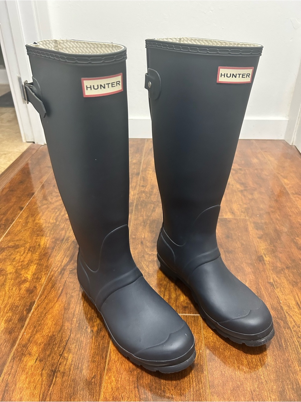 Hunter Adjustable Back Matte Navy Blue Knee-High Rain Boots